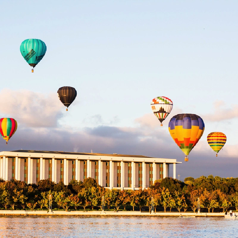 Canberra city skyline with national landmarks in Australia's capital